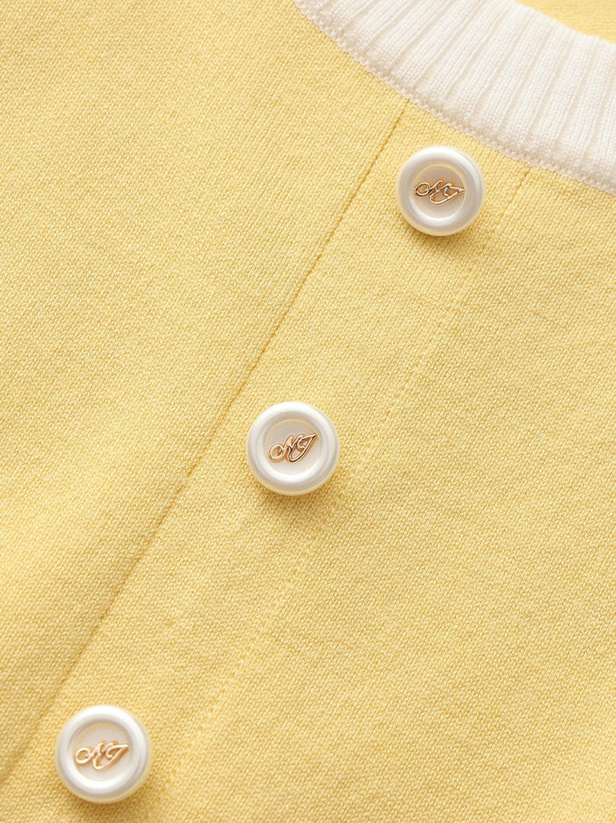 Yellow Contrast-Trim Knit Mini Dress - Nana Jacqueline