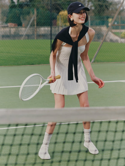 White Reverse Halter Knit Flared Dress - Nana Jacqueline