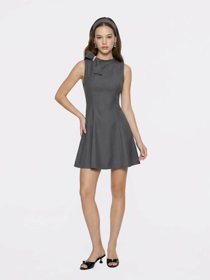 Grey Tailored Mini Dress with Crystal Bow - Nana Jacqueline