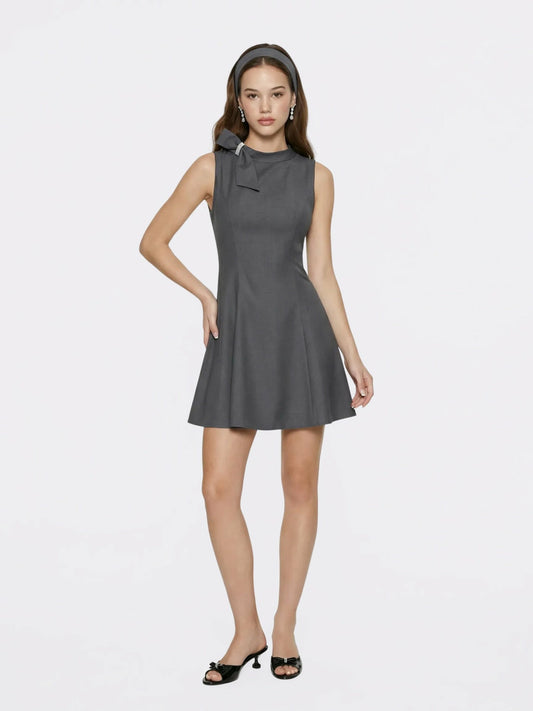 Grey Tailored Mini Dress with Crystal Bow - Nana Jacqueline