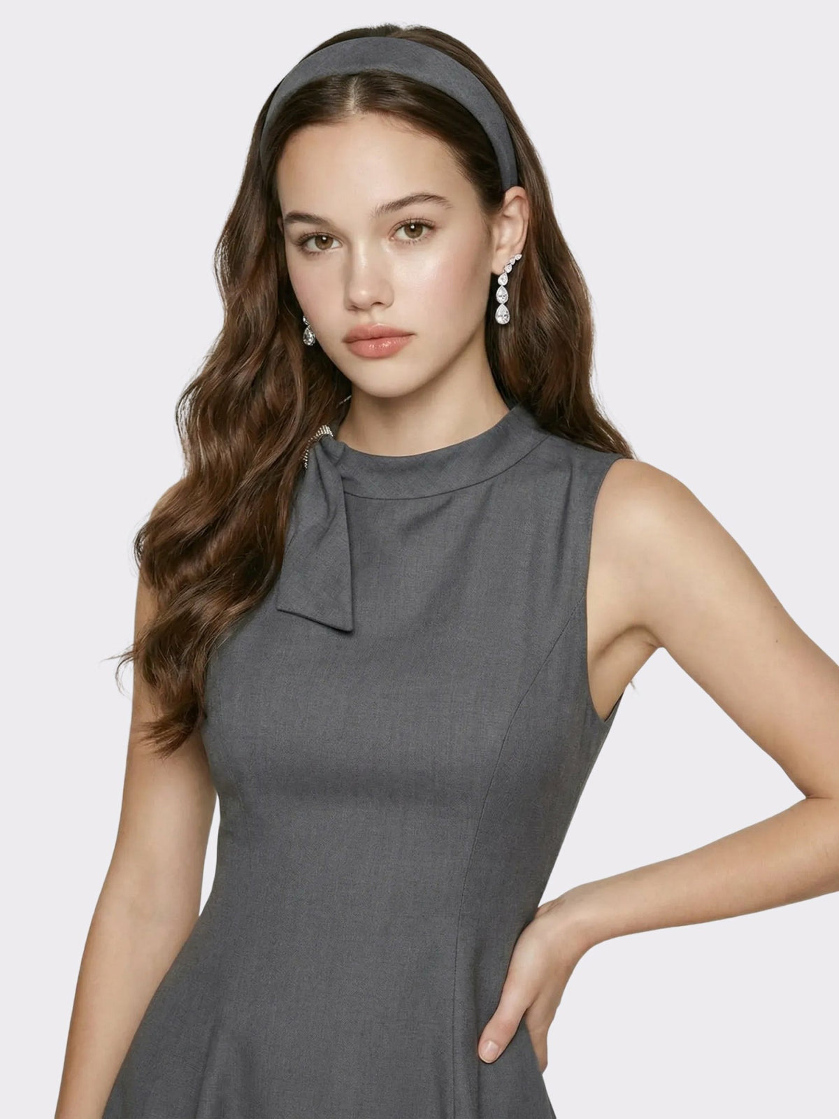 Grey Tailored Mini Dress with Crystal Bow - Nana Jacqueline