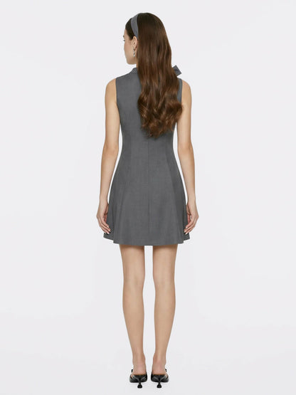 Grey Tailored Mini Dress with Crystal Bow - Nana Jacqueline