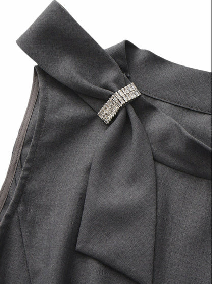 Grey Tailored Mini Dress with Crystal Bow - Nana Jacqueline