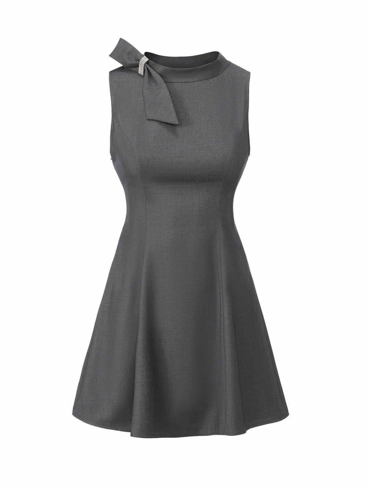 Grey Tailored Mini Dress with Crystal Bow - Nana Jacqueline