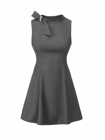 Grey Tailored Mini Dress with Crystal Bow - Nana Jacqueline