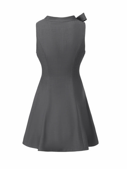 Grey Tailored Mini Dress with Crystal Bow - Nana Jacqueline