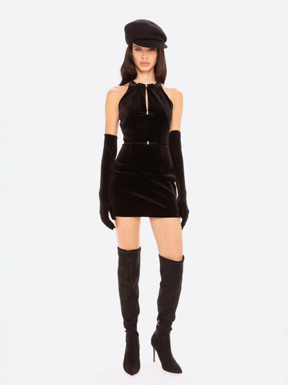 Estelle Velvet Mini Dress: Black Mini Dress for Cocktail Party - Nana Jacqueline