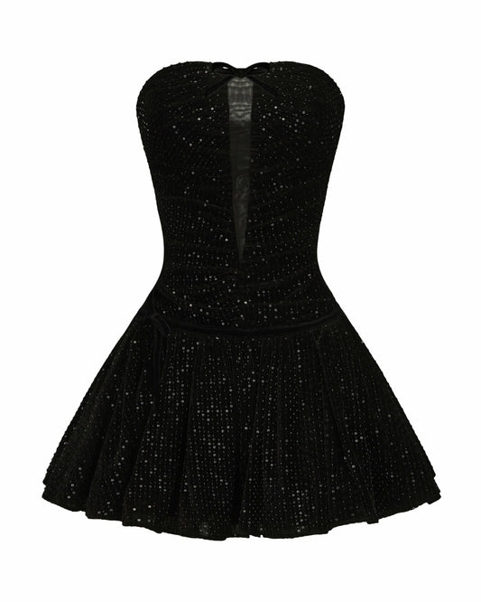 Audrey Sparkle Velvet Mini Dress: Black Mini Dress for Cocktail Party - Nana Jacqueline