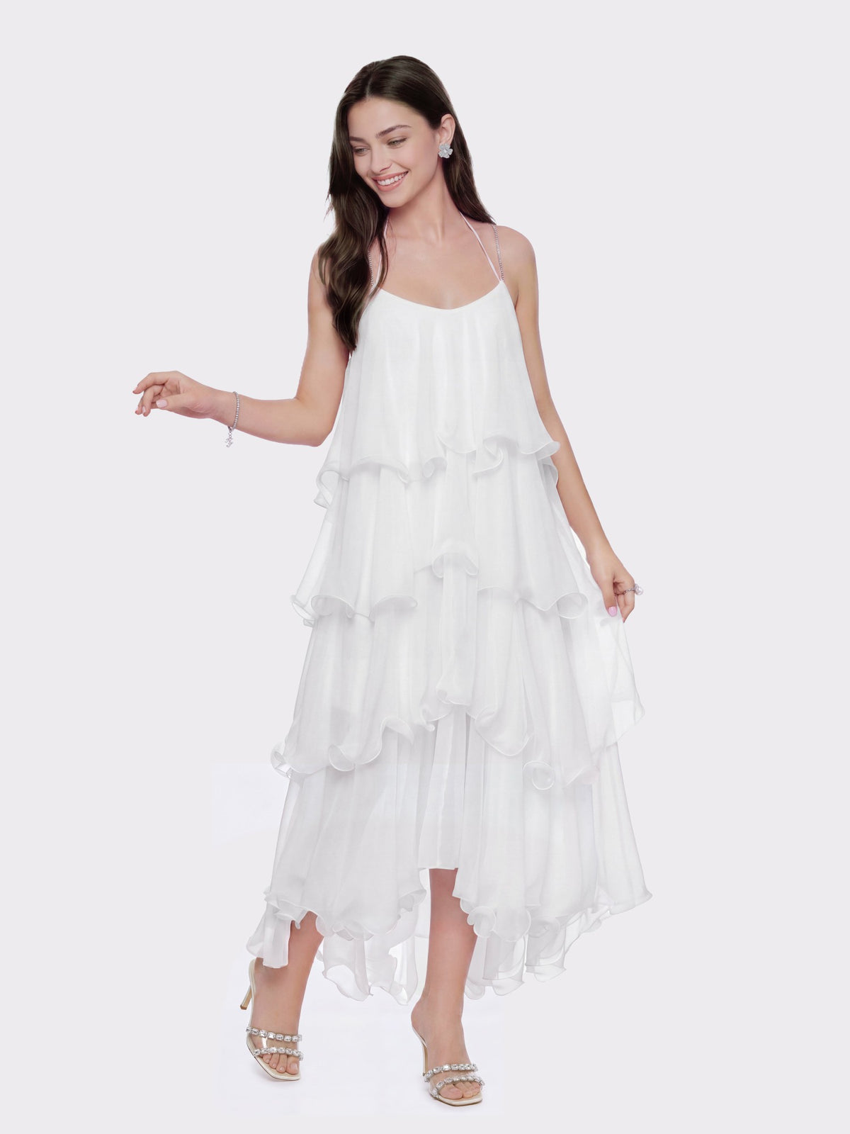 Florence Tiered Chiffon White Dress - Nana Jacqueline
