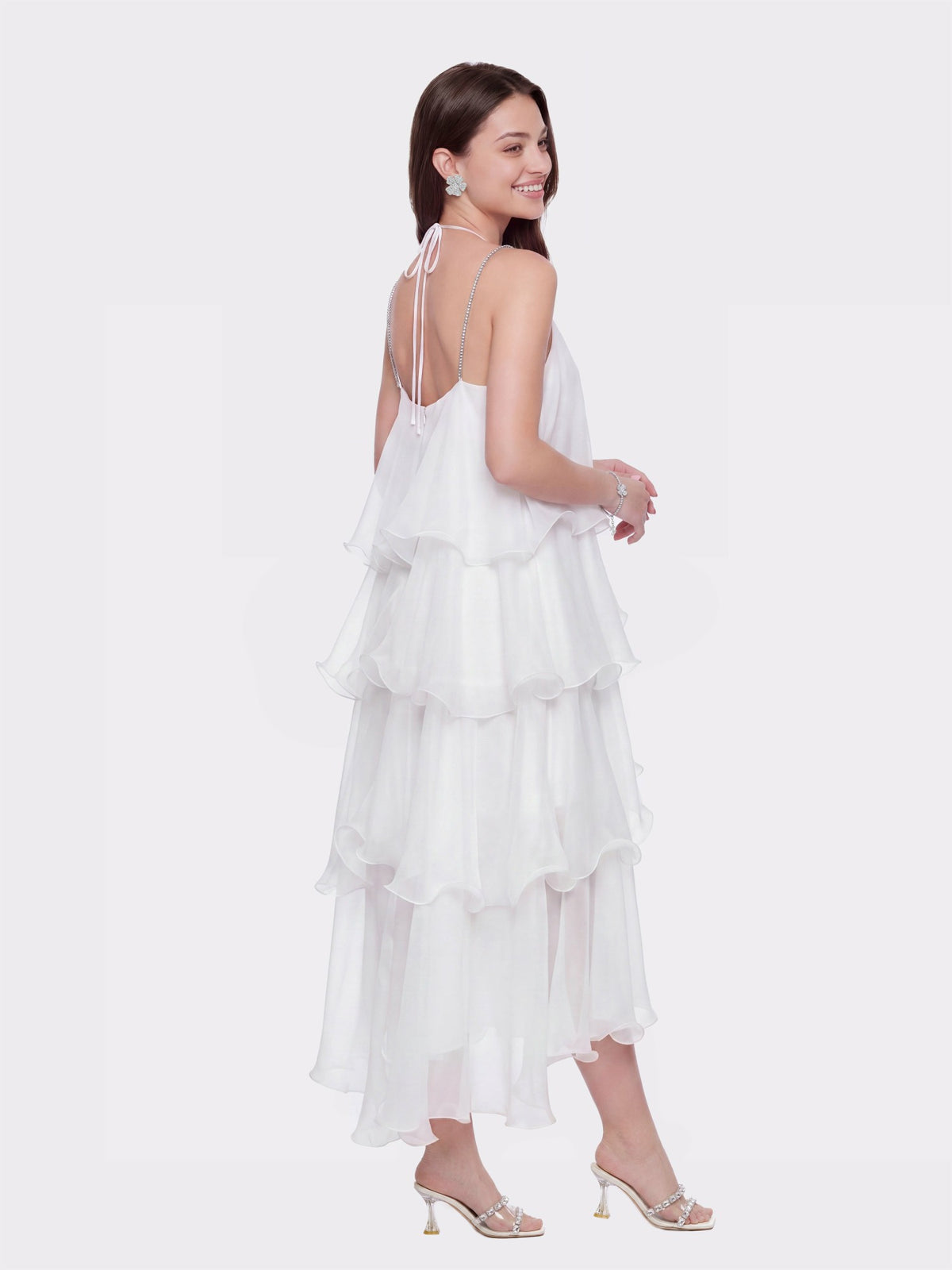 Florence Tiered Chiffon White Dress - Nana Jacqueline