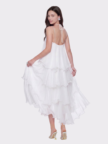 Florence Tiered Chiffon White Dress - Nana Jacqueline