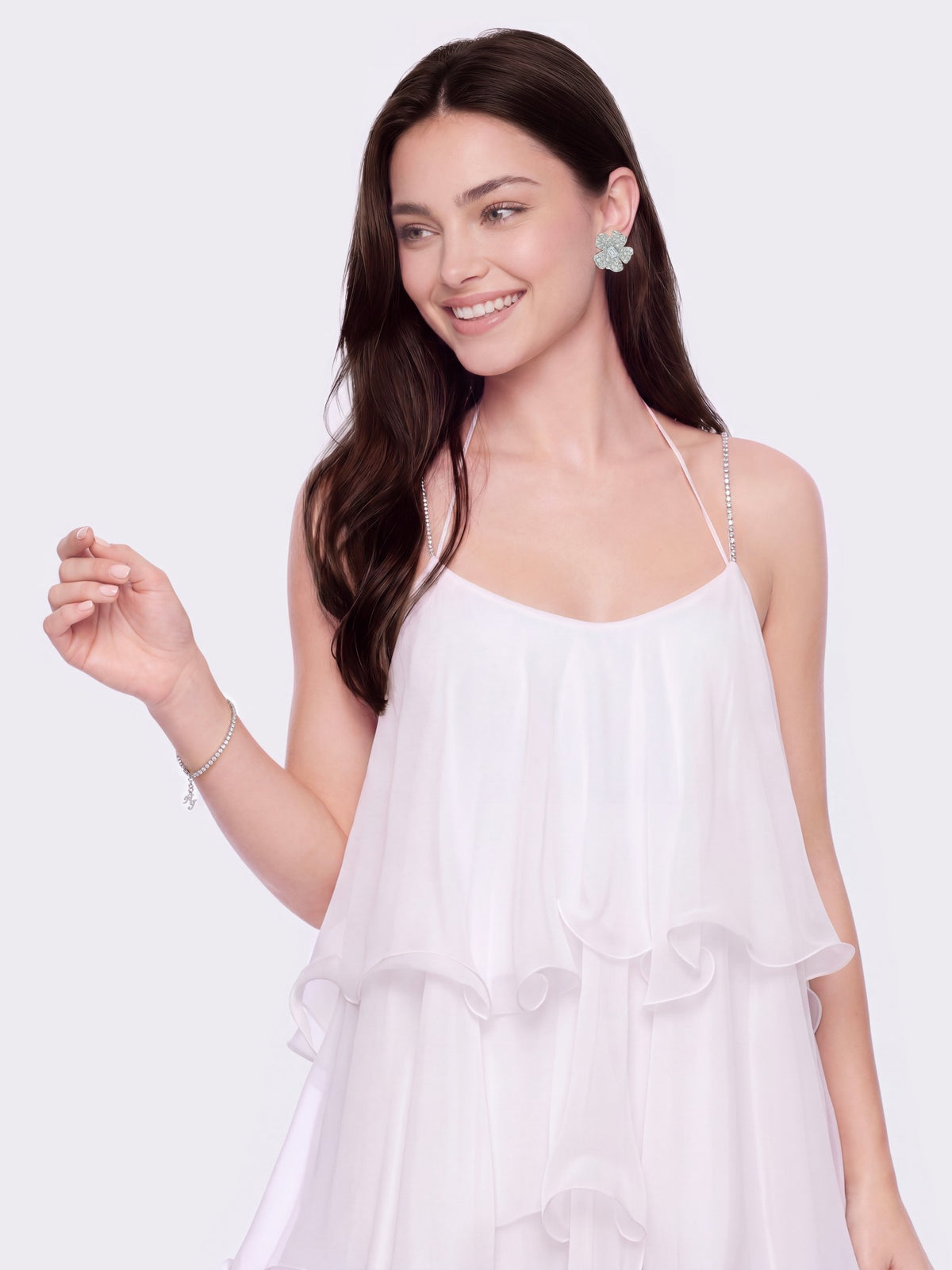 Florence Tiered Chiffon White Dress - Nana Jacqueline