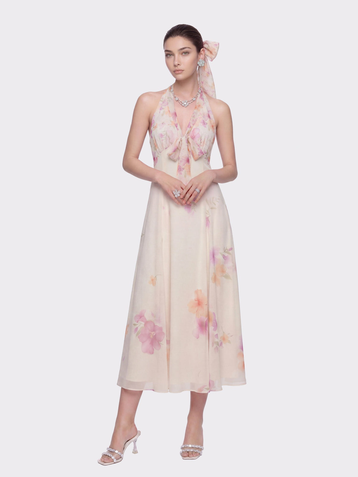 Lana Halter Floral Cream Dress - Nana Jacqueline