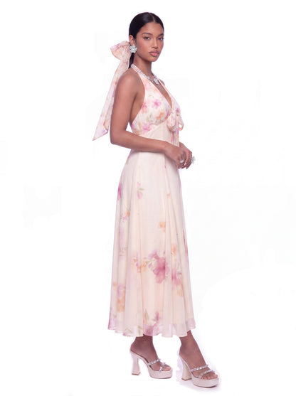Lana Halter Floral Cream Dress - Nana Jacqueline