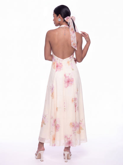 Lana Halter Floral Cream Dress - Nana Jacqueline