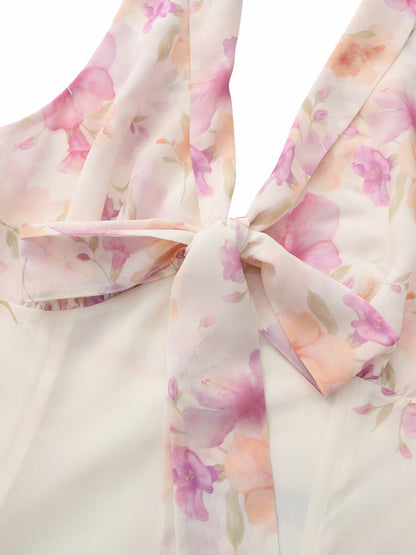Lana Halter Floral Cream Dress - Nana Jacqueline