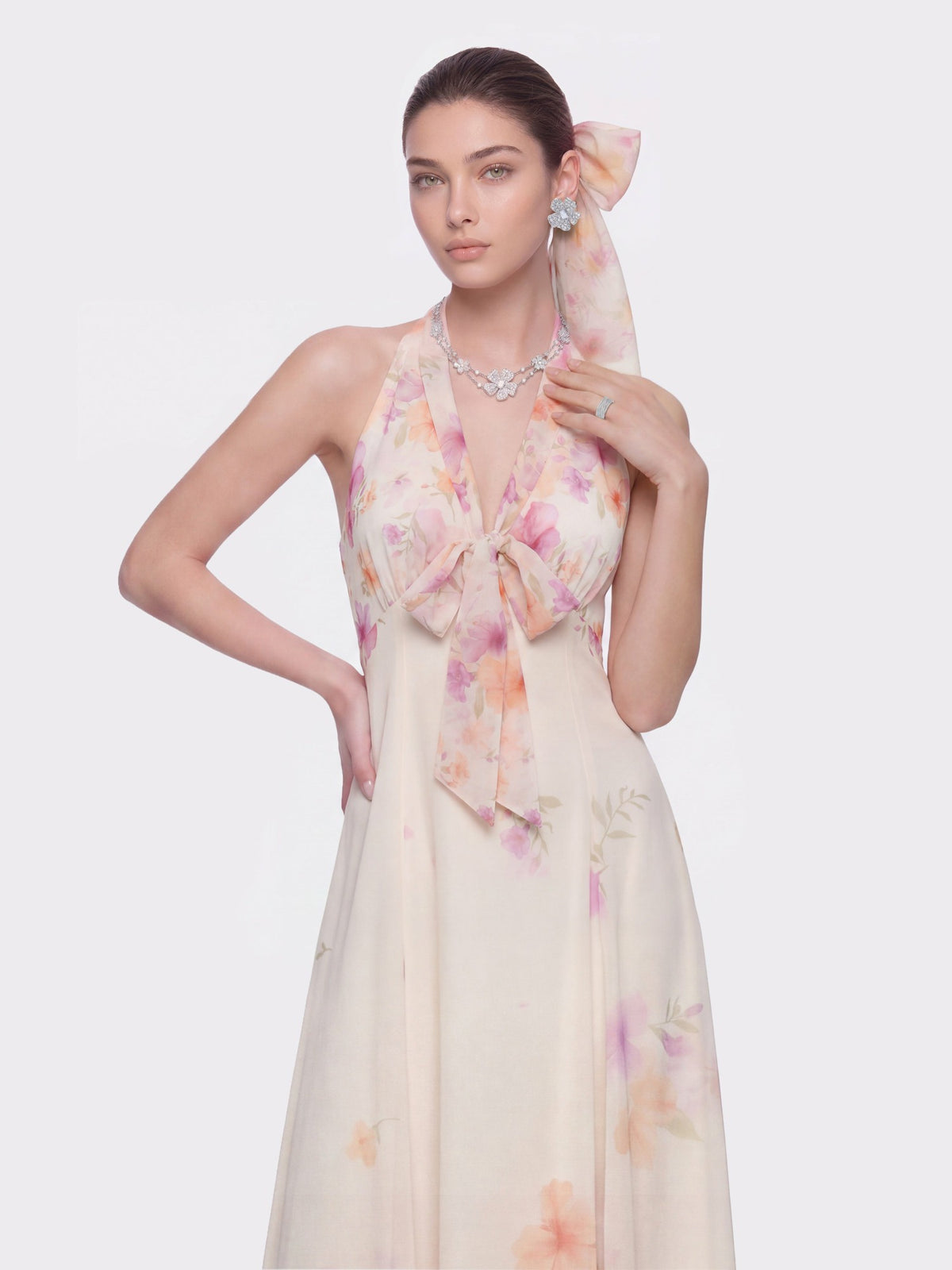 Lana Halter Floral Cream Dress - Nana Jacqueline