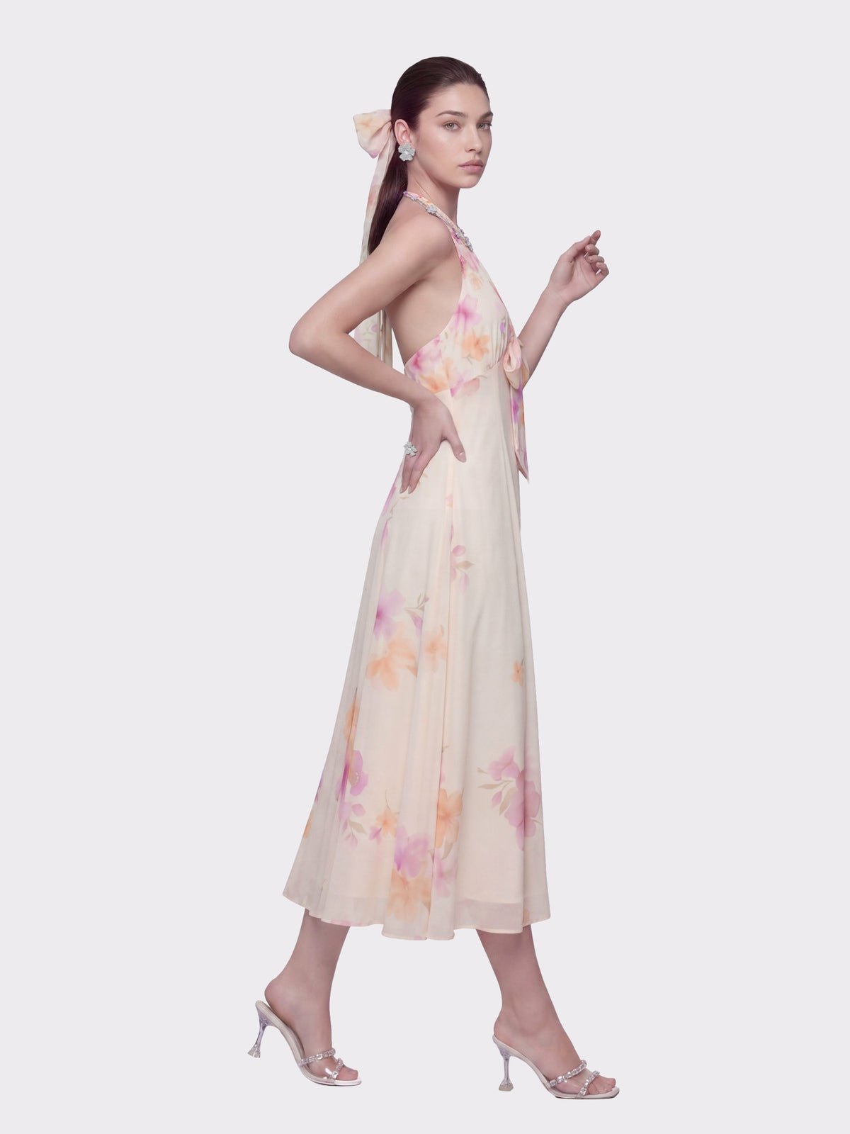 Lana Halter Floral Cream Dress - Nana Jacqueline