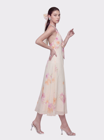 Lana Halter Floral Cream Dress - Nana Jacqueline