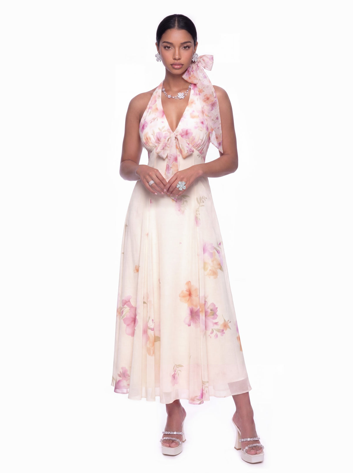 Lana Halter Floral Cream Dress - Nana Jacqueline