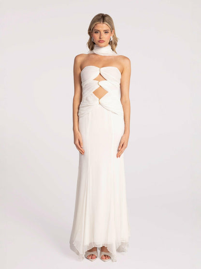Cassandra Dress: White Maxi Dress for Rehearsal Dinner - Nana Jacqueline