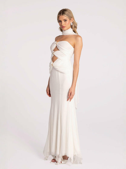 Cassandra Dress: White Maxi Dress for Rehearsal Dinner - Nana Jacqueline