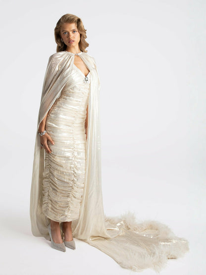 Adele Diamond Dress: Gold Midi Dress for Cocktail Party - Nana Jacqueline