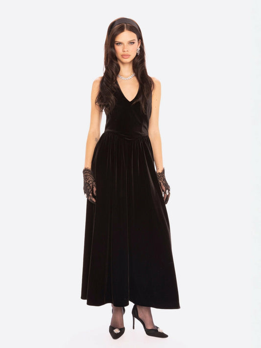 Sabine Velvet Maxi Dress: Black Maxi Dress for Cocktail Party - Nana Jacqueline