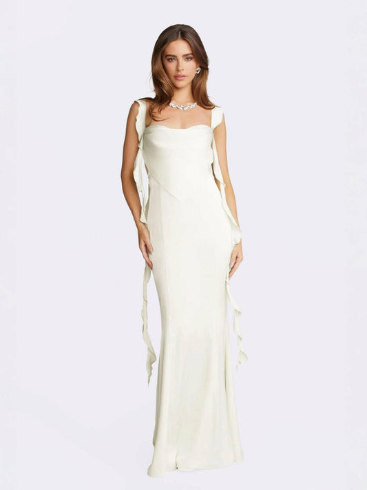 Caroline Dress: White Maxi Dress for Rehearsal Dinner - Nana Jacqueline