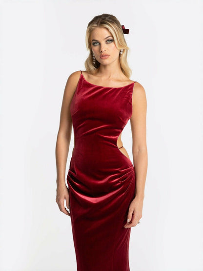 Pauline Velvet Dress: Red Maxi Dress for Formal Wedding Guest - Nana Jacqueline