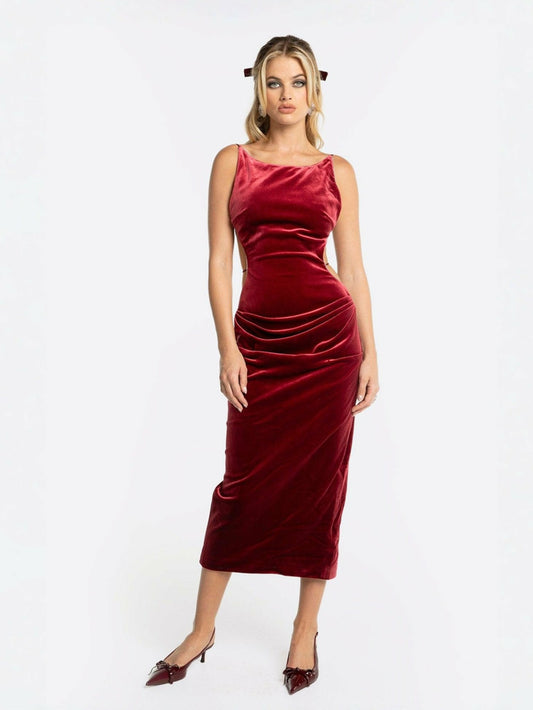 Cristina Dress: Red Midi Dress for Cocktail Party - Nana Jacqueline