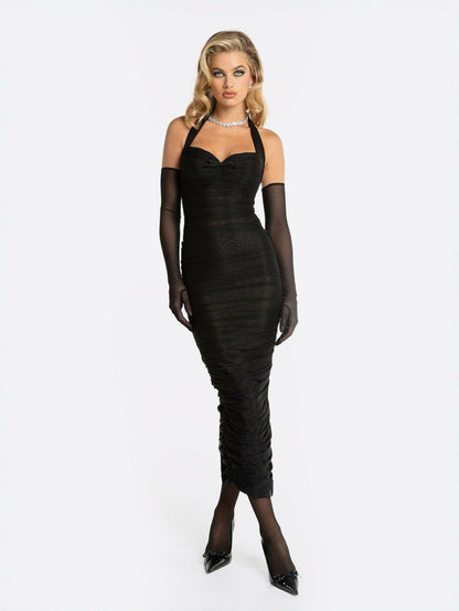 Francesca Dress: Black Midi Dress for Cocktail Party - Nana Jacqueline