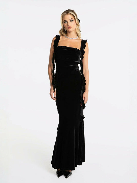 Caroline Velvet Dress: Black Maxi Dress for Cocktail Party - Nana Jacqueline