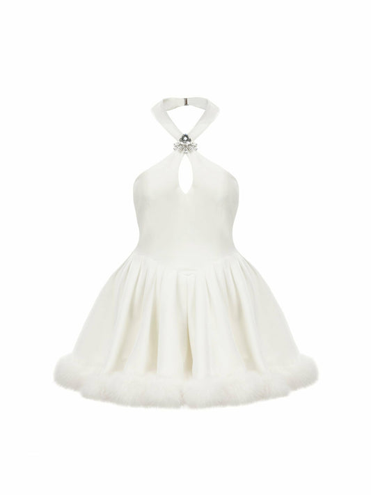Juliet Velvet Halter Dress: White Mini Dress for Bridal Shower - Nana Jacqueline