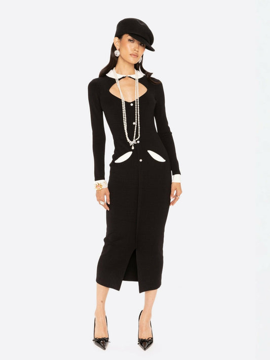 Colette Knit Maxi Dress: Black Maxi Dress for Cocktail Party - Nana Jacqueline
