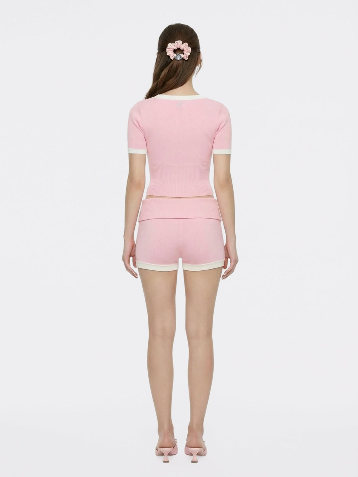 Pink Contrast-Trim Fitted Knit Top - Nana Jacqueline