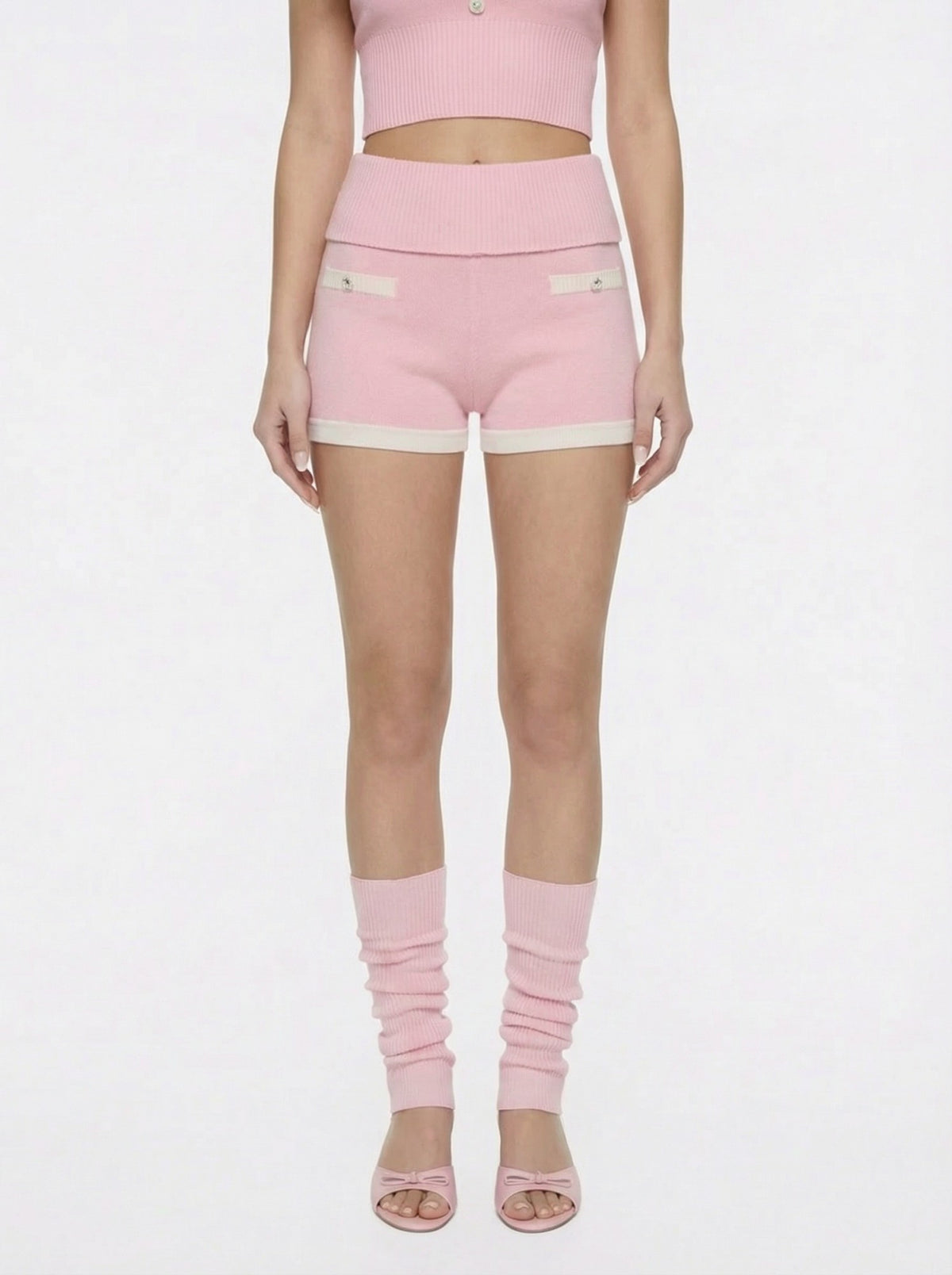 Pink Fold-Over Waist Knit Shorts - Nana Jacqueline