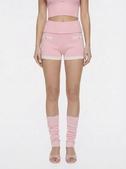 Pink Fold-Over Waist Knit Shorts - Nana Jacqueline