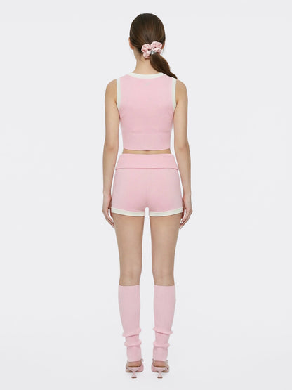Pink Fold-Over Waist Knit Shorts - Nana Jacqueline