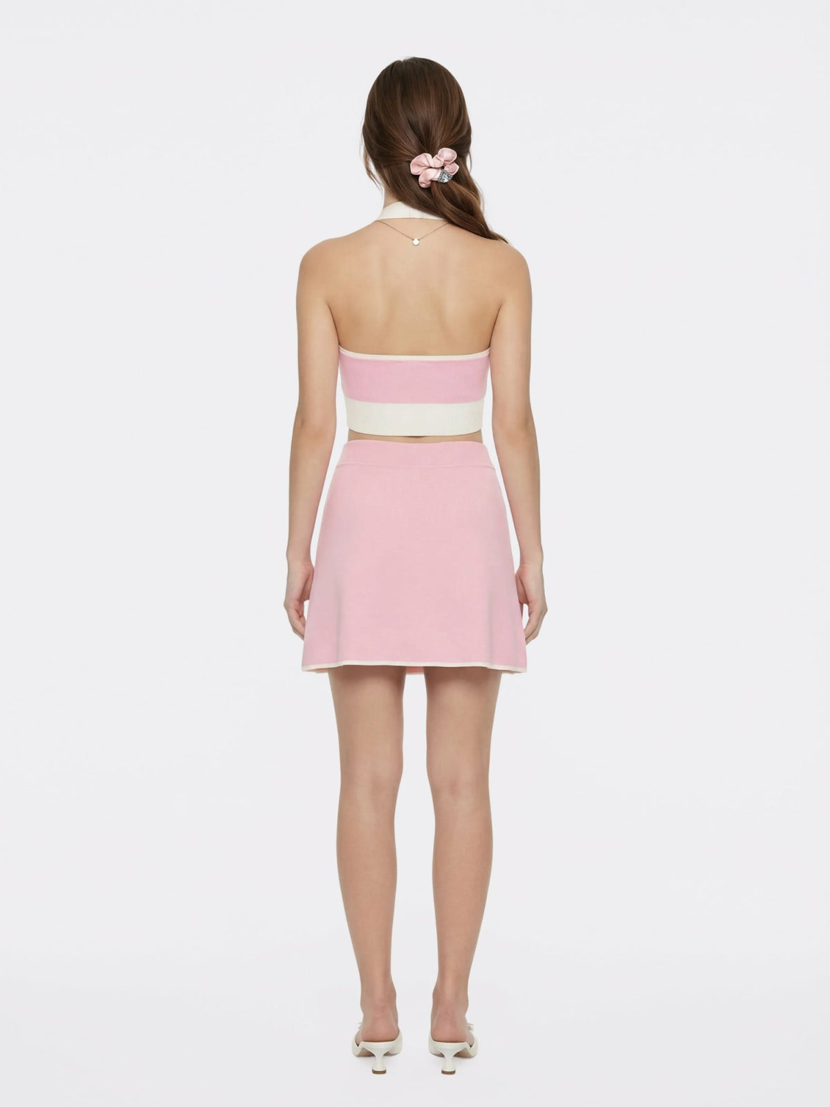 Pink Contrast Halter Knit Top - Nana Jacqueline