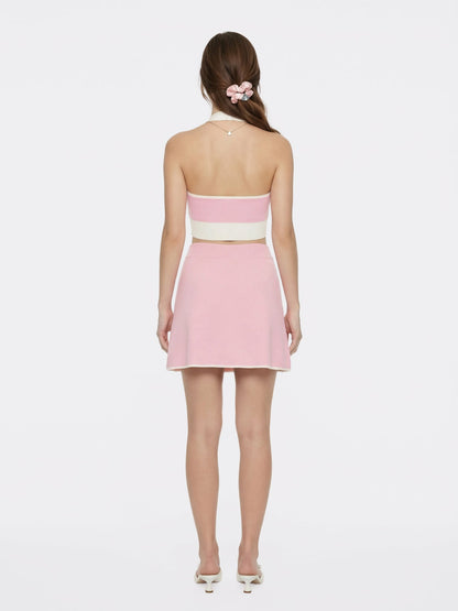 Pink Contrast Halter Knit Top - Nana Jacqueline