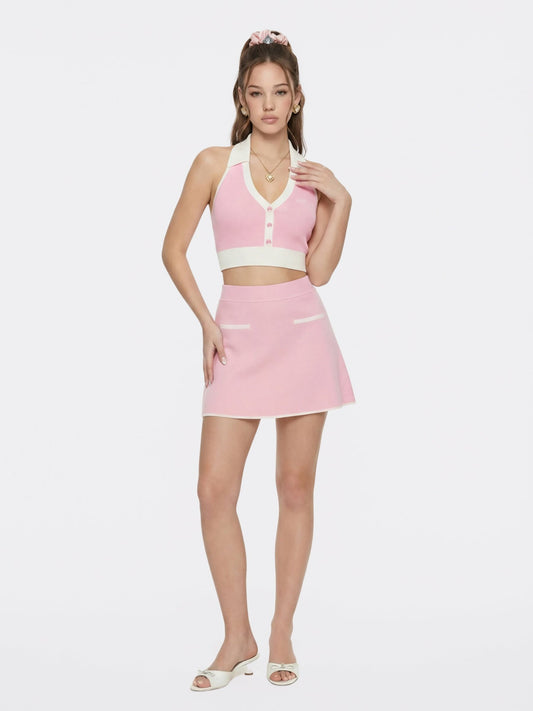 Pink Contrast A-Line Skirt - Nana Jacqueline