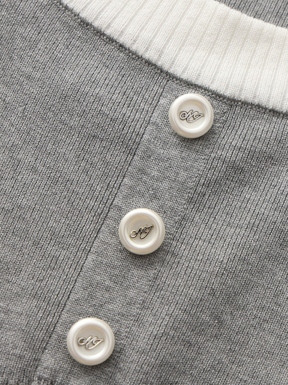Grey Contrast-Trim Knit Top with Pearl Buttons - Nana Jacqueline