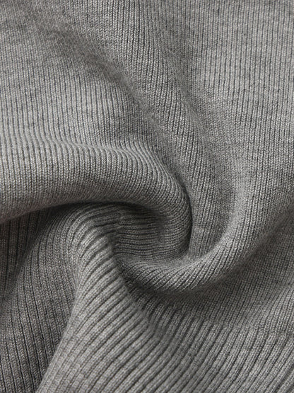 Grey Contrast-Trim Knit Top with Pearl Buttons - Nana Jacqueline
