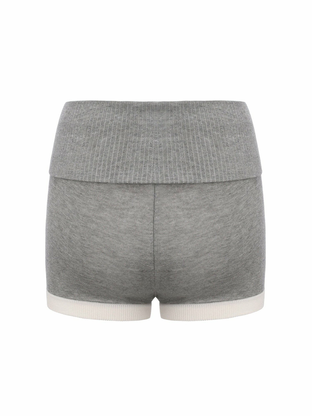 Grey Knit Shorts with Fold-Over Waistband - Nana Jacqueline