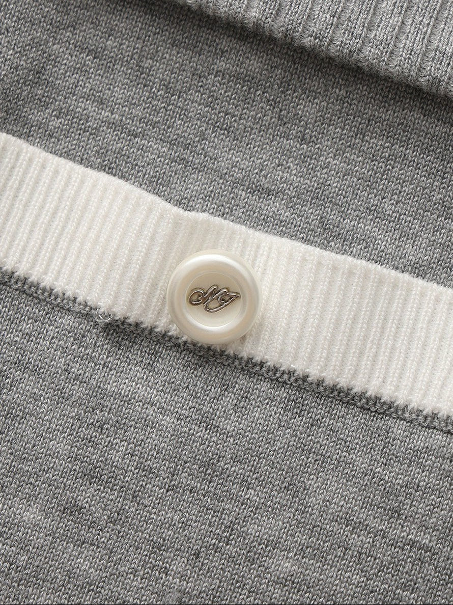 Grey Knit Shorts with Fold-Over Waistband - Nana Jacqueline