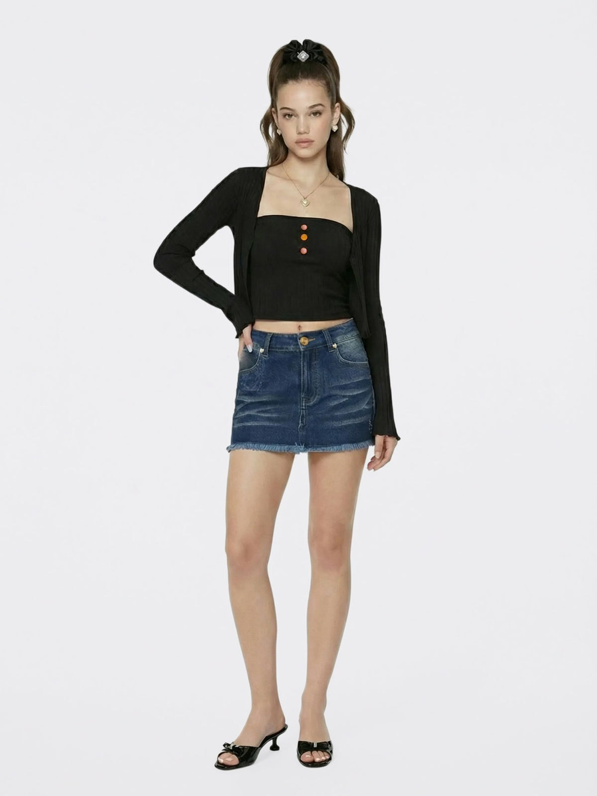 Black Cropped Ribbed Knit Cardigan - Nana Jacqueline
