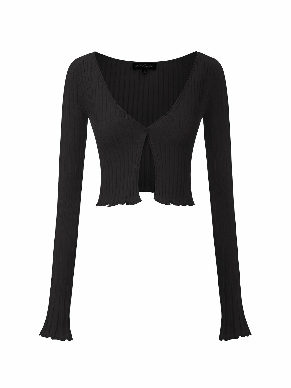 Black Cropped Ribbed Knit Cardigan - Nana Jacqueline