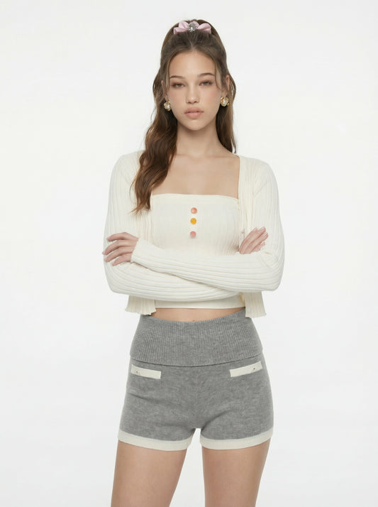 White Cropped Ribbed Knit Cardigan - Nana Jacqueline