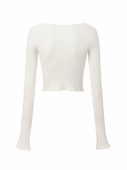 White Cropped Ribbed Knit Cardigan - Nana Jacqueline